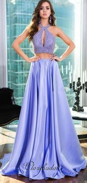 2 pieces Satin A-line Prom Dresses, 2019 Newest Long Prom Dresses