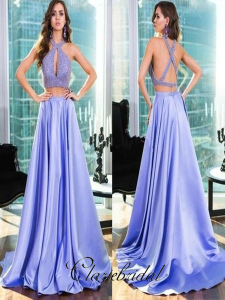 2 pieces Satin A-line Prom Dresses, 2019 Newest Long Prom Dresses