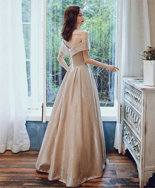 Off The Shoulder Shiny Long Prom Dresses, A-line Newest Prom Dresses