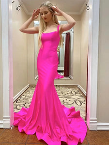 Straps Hot Pink Long Mermaid Prom Dresses, Newest Prom Dresses, Long Prom Dresses