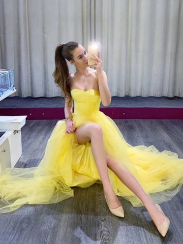 Strapless Simple Prom Dresses, Long Tulle Prom Dresses, 2020 Prom Dresses