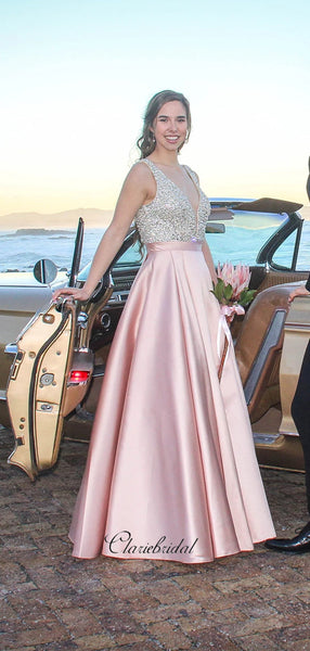 Popular A-line Long Prom Dresses, Beaded Fashion Prom Dresses 2020