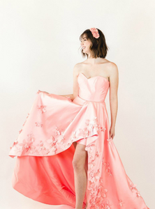Sweetheart Hi-low Satin Prom Dresses, 3D Flowers Prom Dresses, Lovely 2020 Prom Dresses