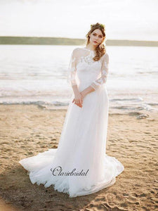 Long Sleeves Lace Wedding Dresses, A-line Beach Wedding Dresses