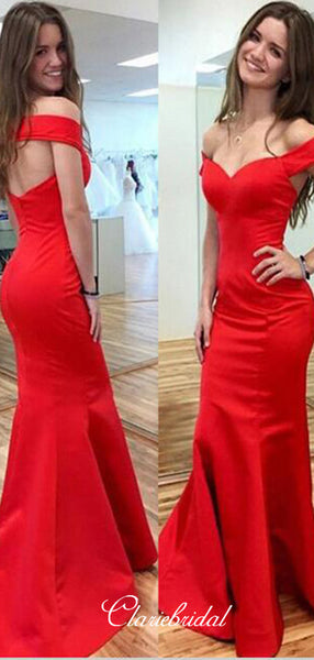 Off the Shoulder Red Color Long Prom Dresses, Mermaid Fashion Prom Dresses