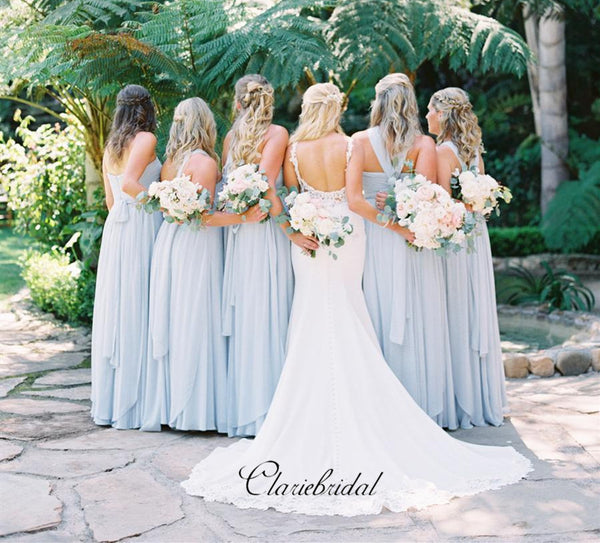 Blue Chiffon Bridesmaid Dresses, Mismatched Wedding Bridesmaid Dresses