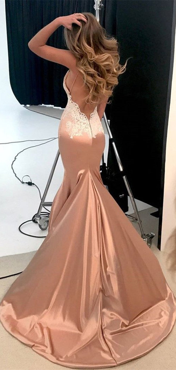 fitted lace wedding dress Mermaid V Neck Hot Pink Lace Long Prom Dresses, Hot Pink Mermaid Forma –  Eip Collection