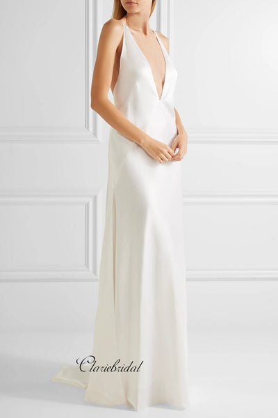 Simple Design V-neck Wedding Dresses, Popular Sexy Wedding Dresses, Bridal Gown