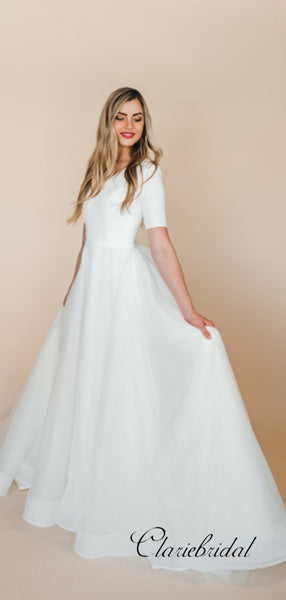 Simple A-line Cheap Wedding Dresses, Popular Tulle Wedding Dresses