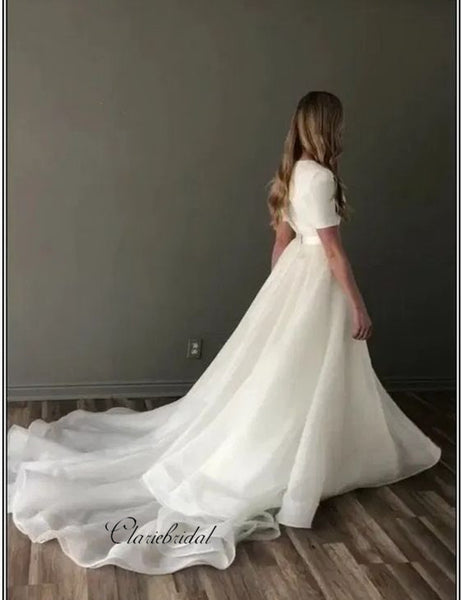 Simple A-line Cheap Wedding Dresses, Popular Tulle Wedding Dresses