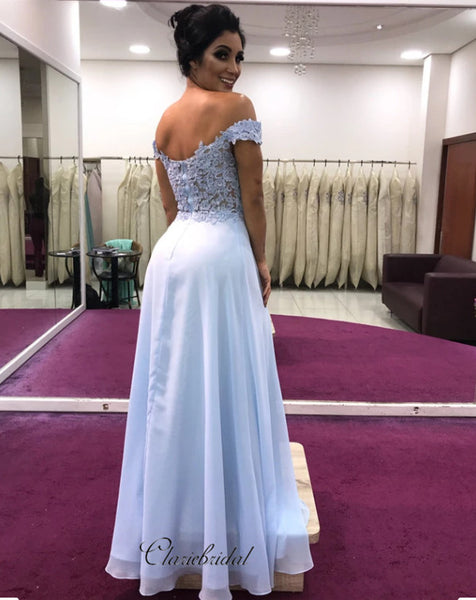 Lace Long Off The Shoulder Prom Dresses, Chiffon Prom Dresses