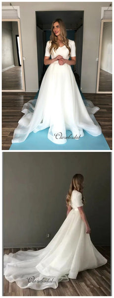 Simple A-line Cheap Wedding Dresses, Popular Tulle Wedding Dresses
