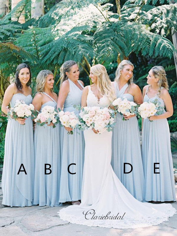 Blue Chiffon Bridesmaid Dresses, Mismatched Wedding Bridesmaid Dresses