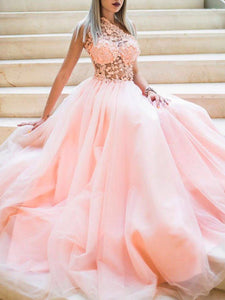 One Shoulder Lace Long Prom Dresses, Pink A-line Newest Prom Dresses 2020