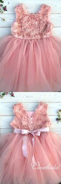 Blush Pink Tulle Lovely 3D Flowers Girl Dresses