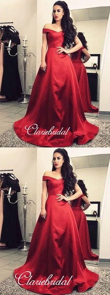 A-line Satin Red Color Prom Dresses, School Graduation Party Prom Dresses