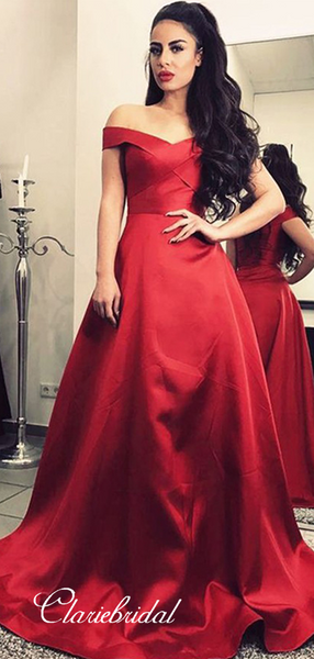 A-line Satin Red Color Prom Dresses, School Graduation Party Prom Dresses