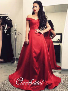 A-line Satin Red Color Prom Dresses, School Graduation Party Prom Dresses
