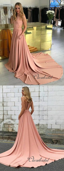 Unique Halter Design Prom Dresses, A-line Long Prom Dresses, Fancy Prom Dresses