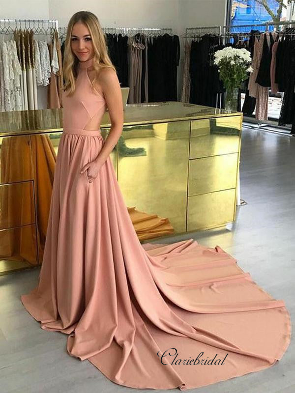 Unique Halter Design Prom Dresses, A-line Long Prom Dresses, Fancy Pro – ClaireBridal