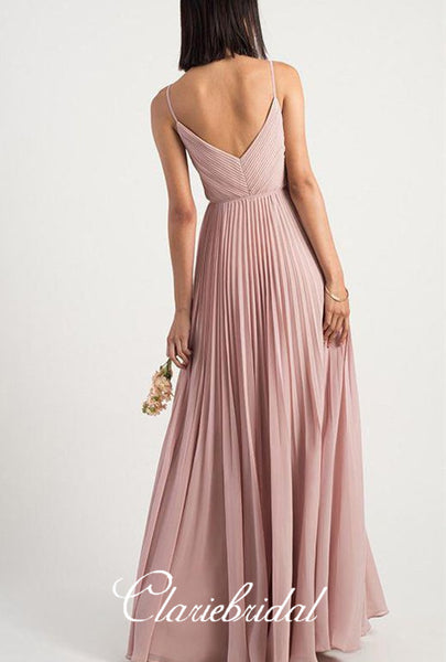 V-neck Long A-line Chiffon Bridesmaid Dresses