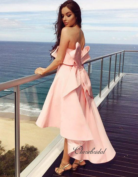 High Low Strapless Bridesmaid Dresses, Elegant Pink Bridesmaid Dresses