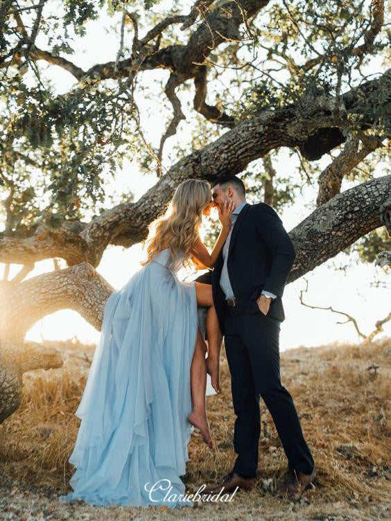 chinese dress ladies Light Blue Simple Wedding Dresses, Spaghetti Straps A-line Wedding Dre –  ClaireBridal