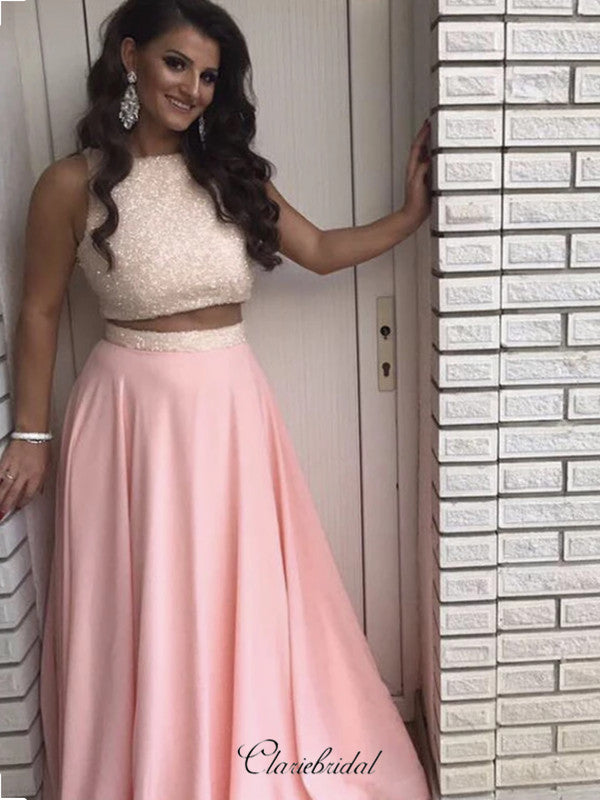 Two Pieces A-line Prom Dresses, Simple Prom Dresses, Prom Dresses