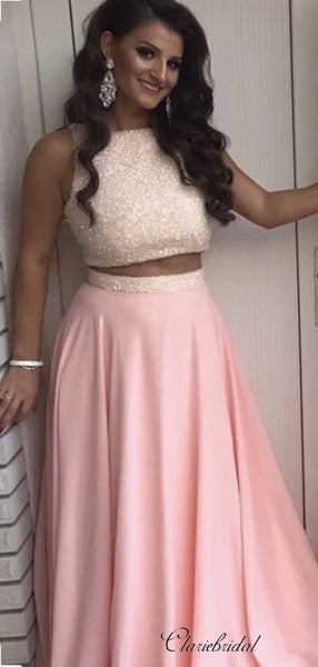 Two Pieces A-line Prom Dresses, Simple Prom Dresses, Prom Dresses