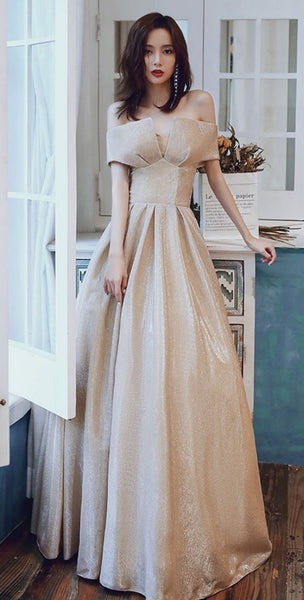 Off The Shoulder Shiny Long Prom Dresses, A-line Newest Prom Dresses