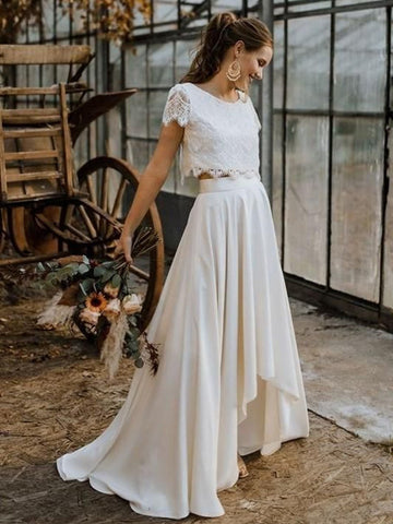 2 Pieces A-line Chiffon Wedding Dresses, Popular Top Lace Wedding Dresses