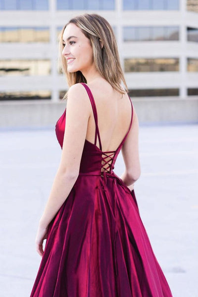 V-neck Simple 2021 Evening Party Prom Dresses, A-line 2021 Prom Dresses Long
