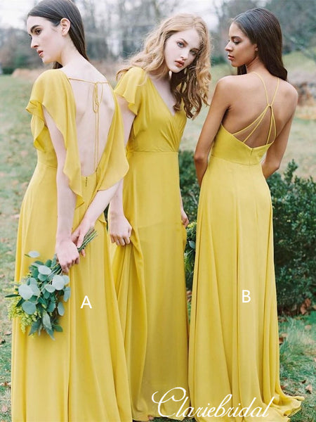 Mismatched Ginger Yellow A-line Chiffon Long Bridesmaid Dresses
