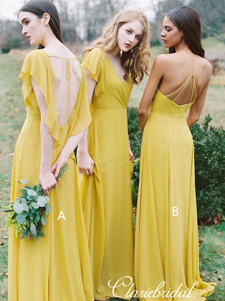 Mismatched Ginger Yellow A-line Chiffon Long Bridesmaid Dresses ClaireBridal Mismatched Ginger Yellow A-line Chiffon Long Bridesmaid Dresses ClaireBridal