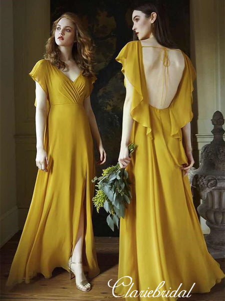 Mismatched Ginger Yellow A-line Chiffon Long Bridesmaid Dresses ClaireBridal Mismatched Ginger Yellow A-line Chiffon Long Bridesmaid Dresses ClaireBridal