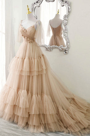 Lovely Purple Tulle Ruffled Prom Dresses, Lace up Long Prom Dresses, Popular Prom Dresses, Cheap 2022 Prom Dresses