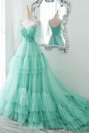 Lovely Purple Tulle Ruffled Prom Dresses, Lace up Long Prom Dresses, Popular Prom Dresses, Cheap 2022 Prom Dresses