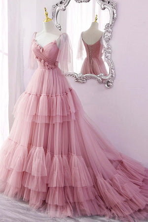 Lovely Purple Tulle Ruffled Prom Dresses, Lace up Long Prom Dresses, Popular Prom Dresses, Cheap 2022 Prom Dresses