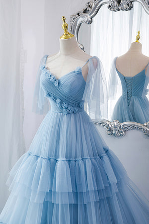Lovely Purple Tulle Ruffled Prom Dresses, Lace up Long Prom Dresses, Popular Prom Dresses, Cheap 2022 Prom Dresses