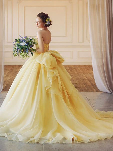 Sweetheart Long A-line Prom Dresses, Lace Prom Dresses, Wedding Dresses, Yellow Wedding Dresses, 2022 Prom Dresses