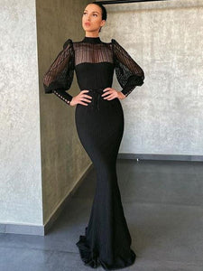 Black Color Evening Party Prom Dresses, Mermaid Design Long Sleeves 2021 Prom Dresses