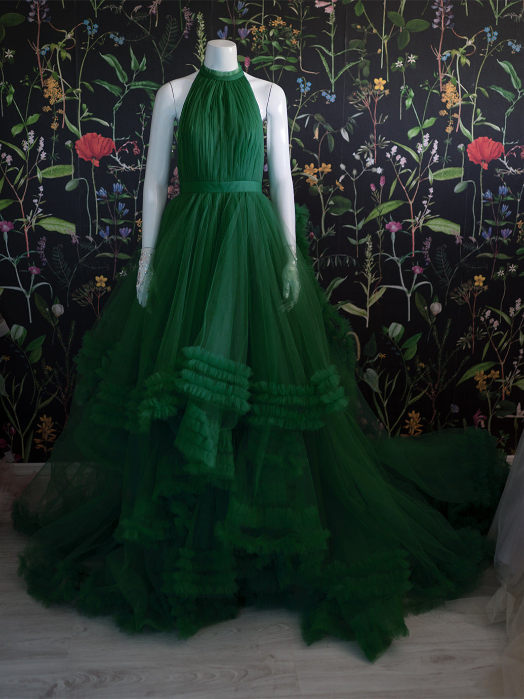 Halter Long A-line Green Tulle Prom Dresses, Ruffled Prom Dresses, 202 ClaireBridal Halter Long A-line Green Tulle Prom Dresses, Ruffled Prom Dresses, 202 ClaireBridal