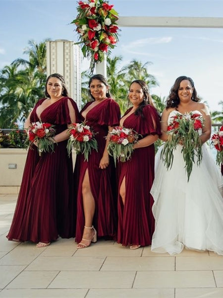 Short Sleeves Chiffon Bridesmaid Dresses, Side Slit Bridesmaid Dresses ClaireBridal Short Sleeves Chiffon Bridesmaid Dresses, Side Slit Bridesmaid Dresses ClaireBridal
