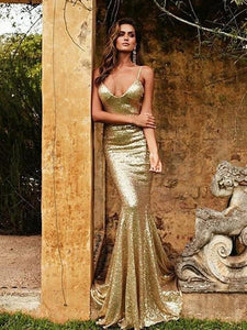 Gold Sequin Mermaid Prom Dresses, Long Prom Dresses, Popular Prom Dresses