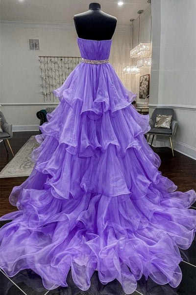 Purple Fluffy Organza Prom Dresses, Cake Prom Dresses, Gorgeous 2022 Long Prom Dresses