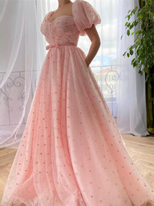 Pink Tiny Heart Long A-line Prom Dresses, Lovely Princess Dresses, Party Dresses, Newest 2022 Prom Dresses