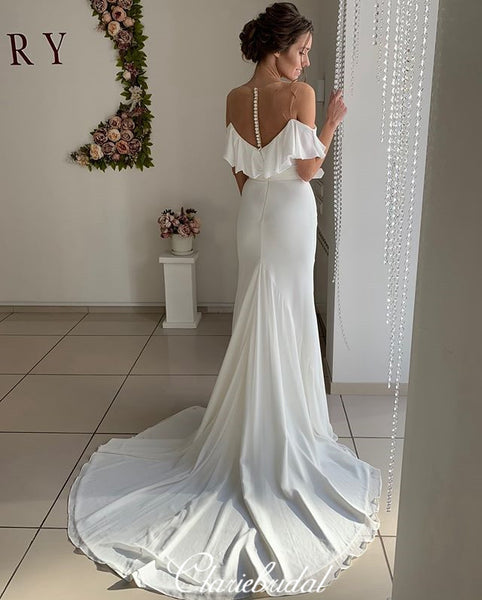 Off Shoulder Long Mermaid Ivory Chiffon Wedding Dresses
