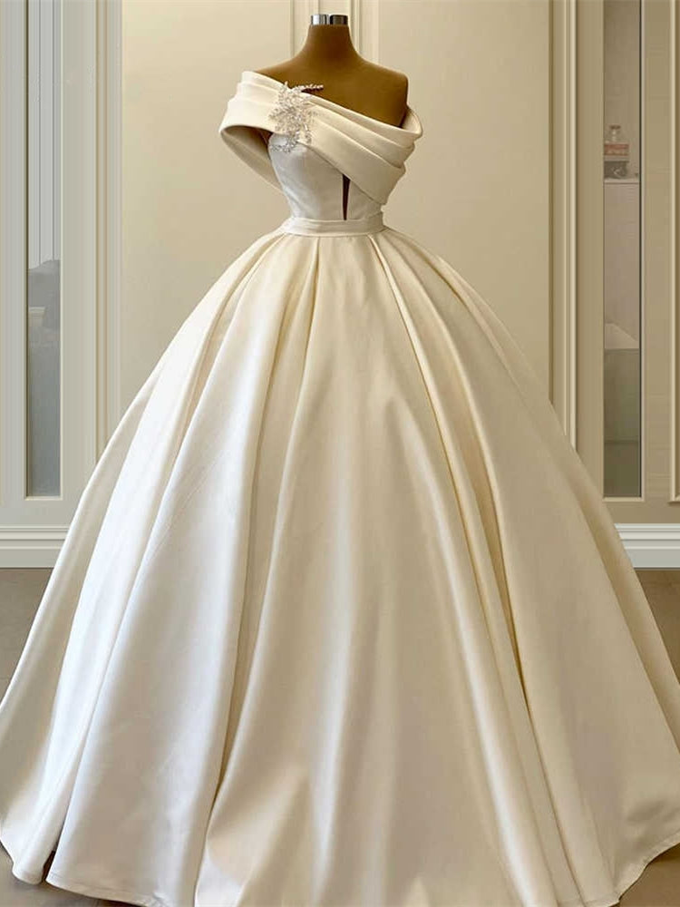 one shoulder bridal dress Nox Anabel E469 sizes 2, 14 White Wedding Satin A Line 2 / White shoulder and an elegant bow at the shoulder A-Line One-Shoulder Sleeveless Satin Cathedral