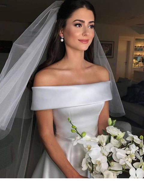 Satin Off The Shoulder Wedding Dresses, Sexy Wedding Dresses 2019