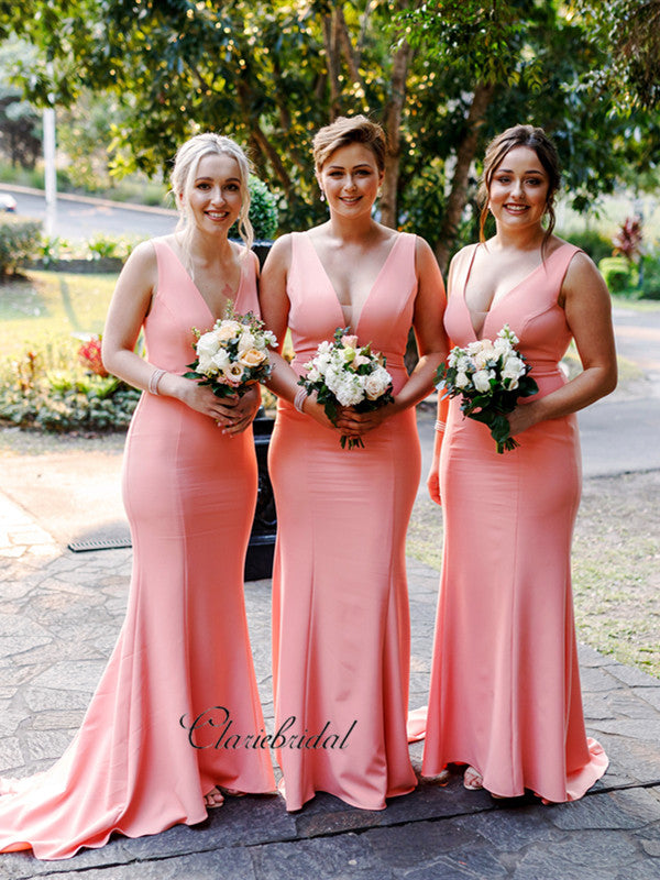 V-neck Bridesmaid Dresses, Newest Mermaid Long Bridesmaid Dresses – ClaireBridal